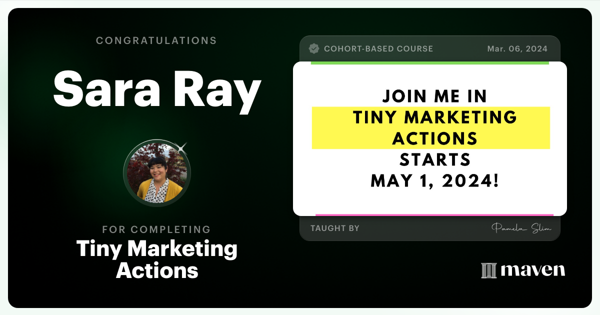 Certificate of Completion for Tiny Marketing Actions