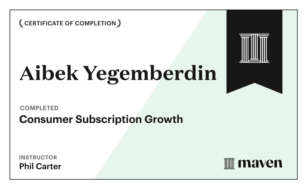 Certificate for Consumer Subscription Growth