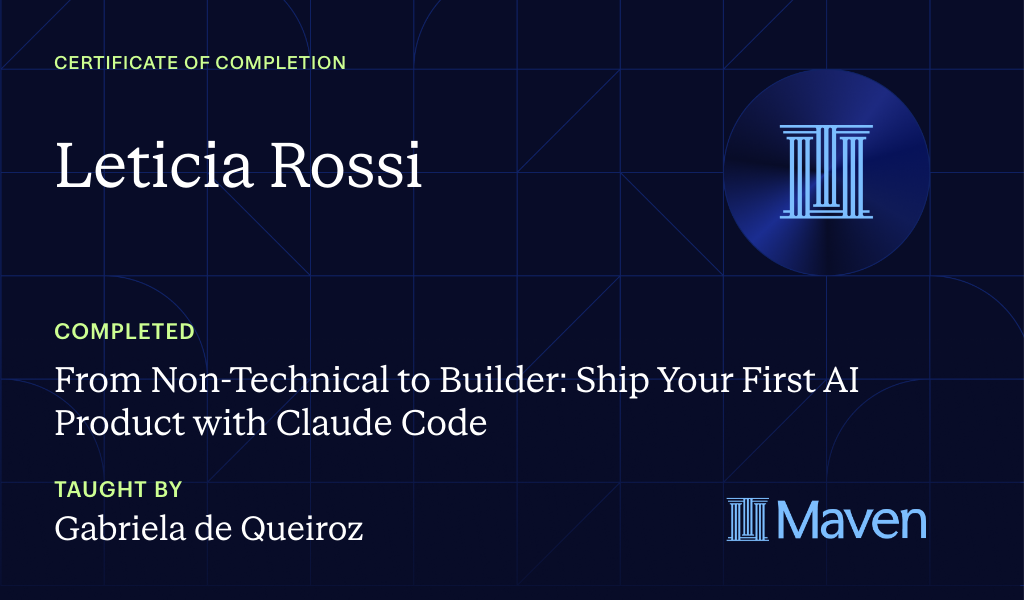 Certificate for From Non-Technical to Builder: Ship Your First AI Product with Claude Code