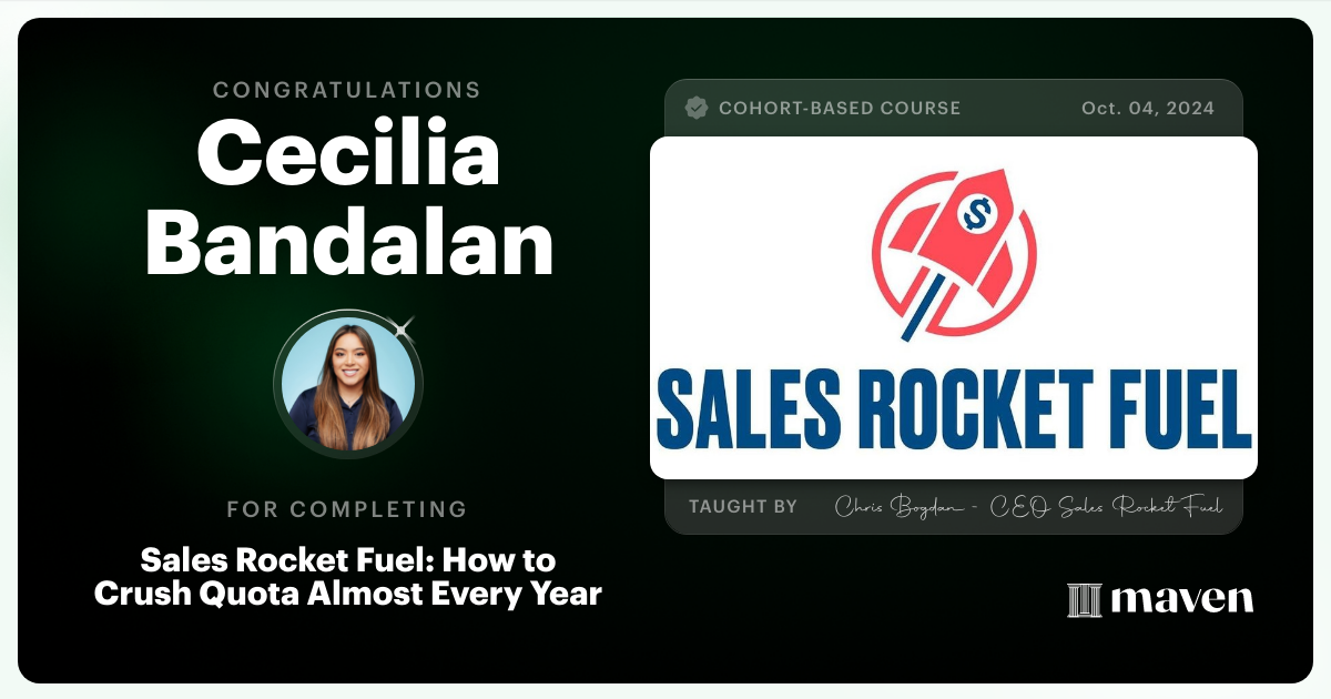 Certificate of Completion for Sales Rocket Fuel: How to Crush Quota Almost Every Year