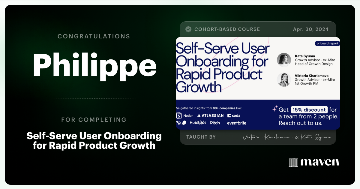 Certificate of Completion for Self-Serve User Onboarding for Rapid Product Growth