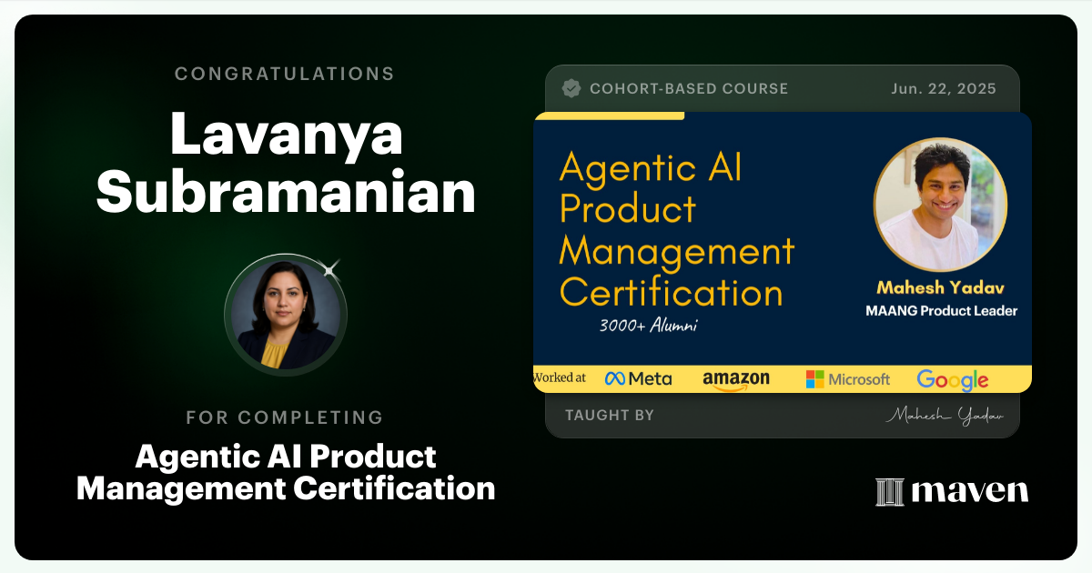 Certificate of Completion for Agentic AI Product Management Certification