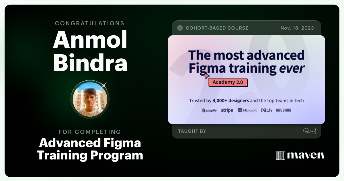 Certificate of Completion for Advanced Figma Training Program
