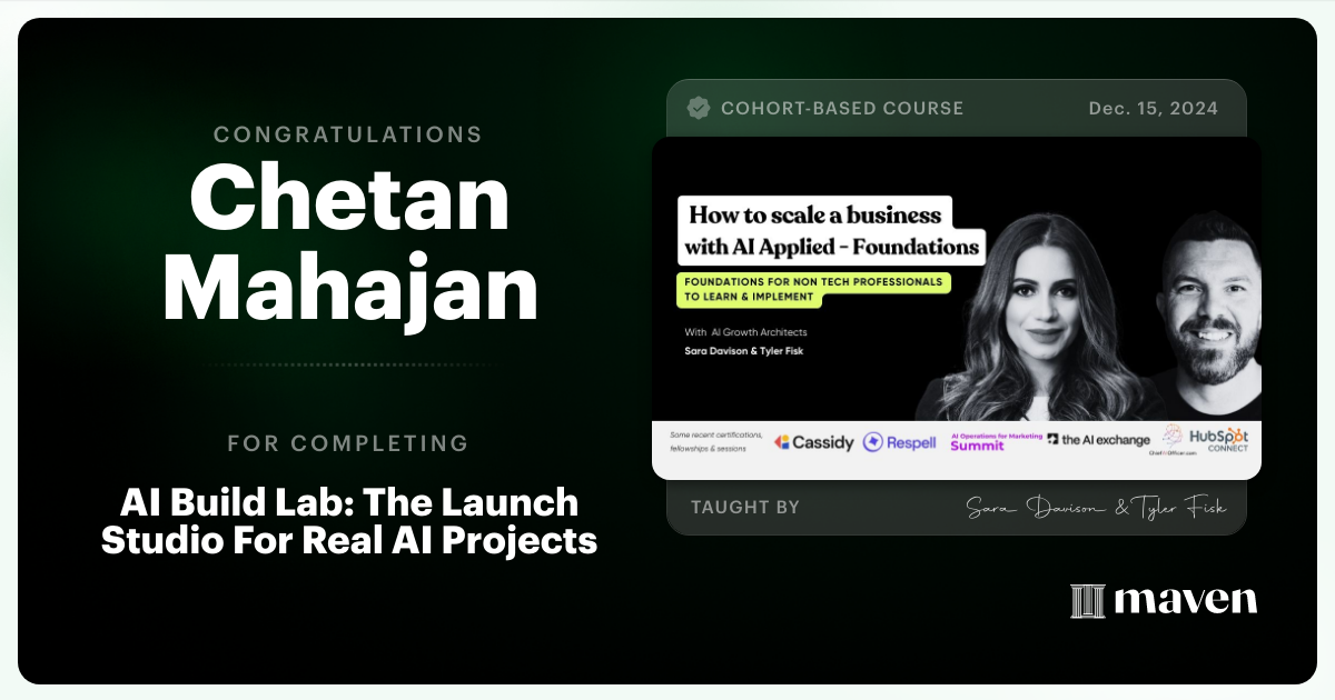 Certificate of Completion for Master Market-Ready Agentic AI Workflows: Step-by-Step, No Code Required