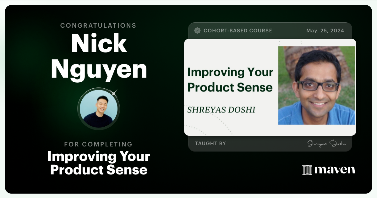 Certificate of Completion for World-class Product Sense in Practice