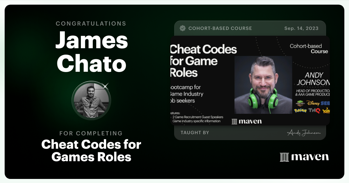 Certificate of Completion for Cheat Codes for Games Roles