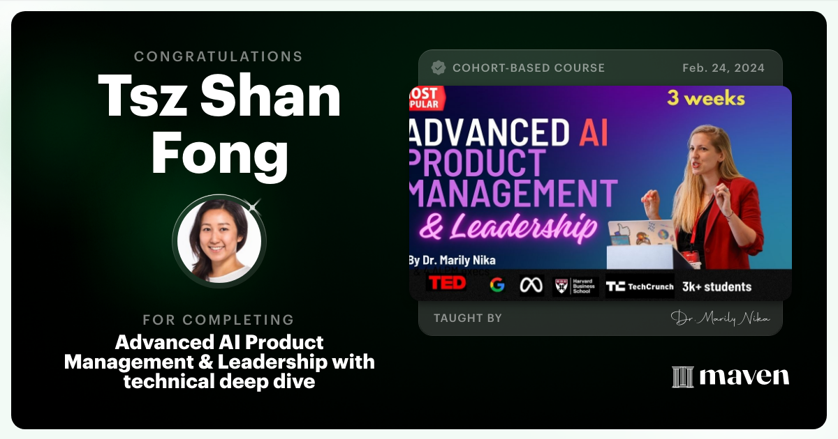 Certificate of Completion for Advanced AI Product Leadership Certification