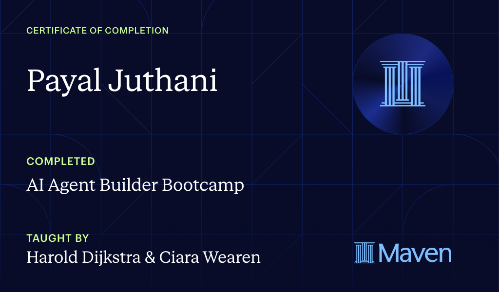 Certificate for AI Agent Builder Bootcamp