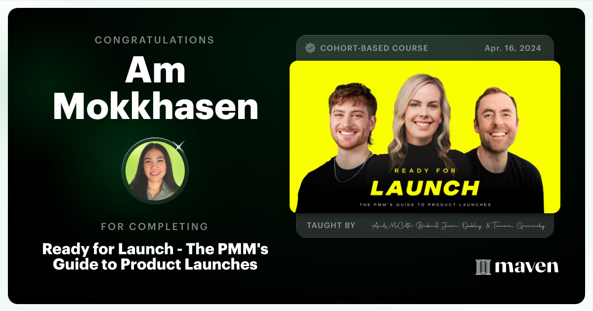 Certificate of Completion for Ready for Launch - The PMM's Guide to Product Launches