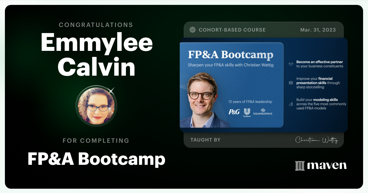 Certificate of Completion for FP&A Bootcamp