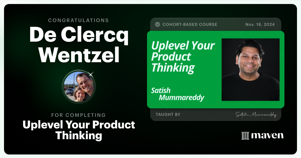 Certificate of Completion for Uplevel Your Product Thinking