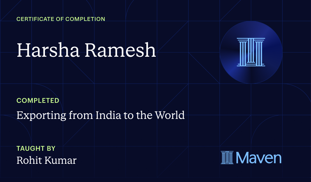 Certificate of Completion for Exporting from India to the World
