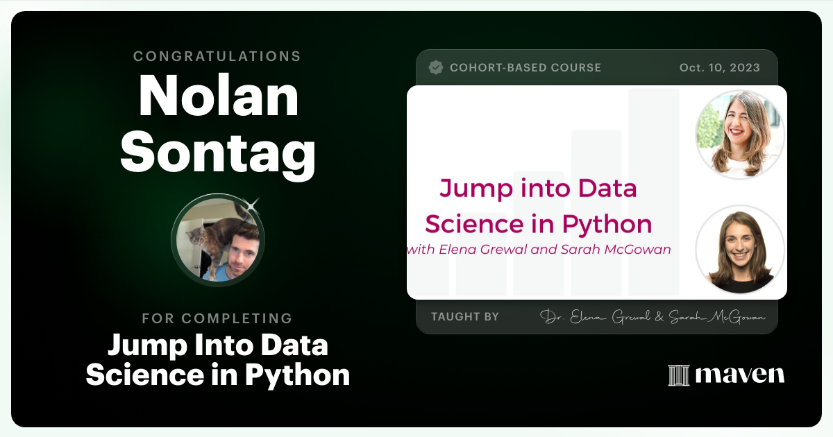Certificate of Completion for Jump Into Data Science in Python