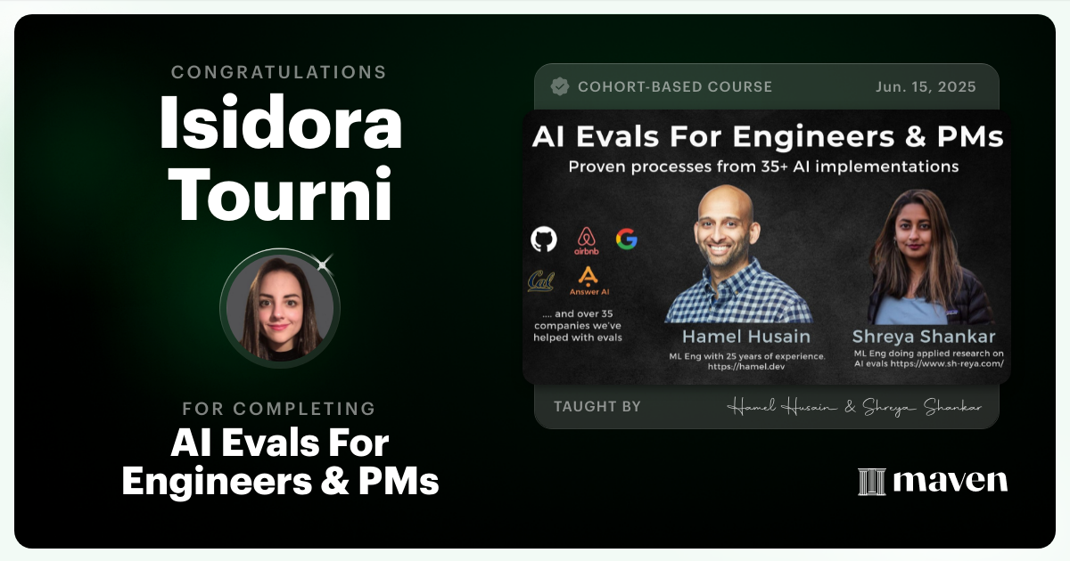 Certificate of Completion for AI Evals For Engineers & PMs