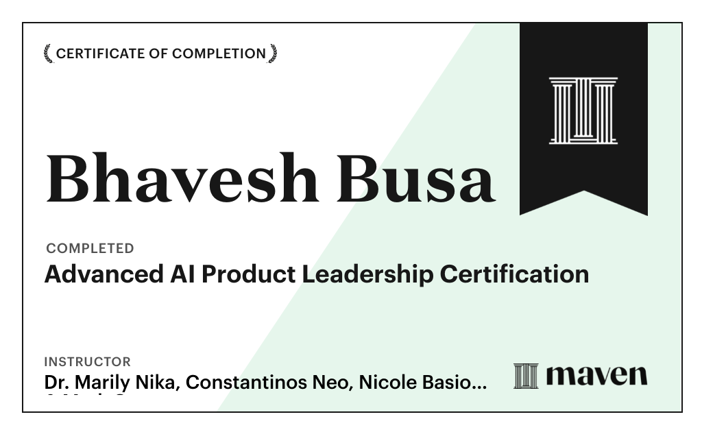 Certificate for Advanced AI Product Leadership Certification