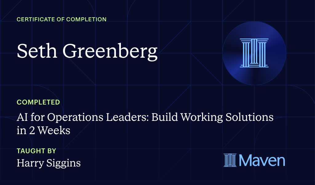 Certificate for AI for Operations Leaders: Build Working Solutions in 2 Weeks