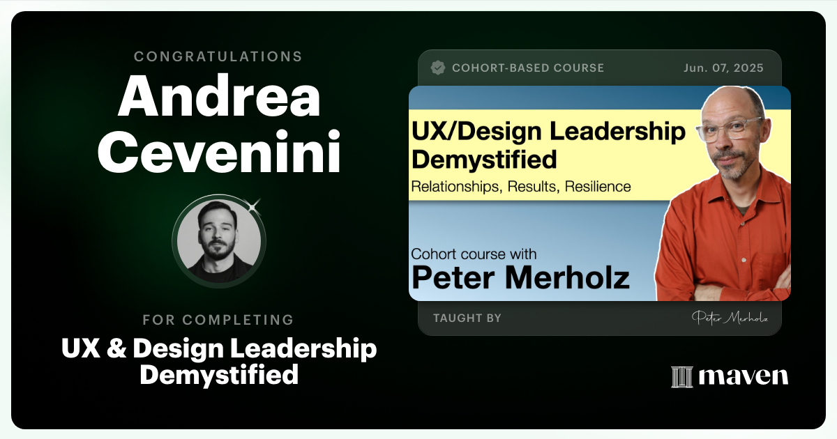 Certificate of Completion for UX & Design Leadership Demystified