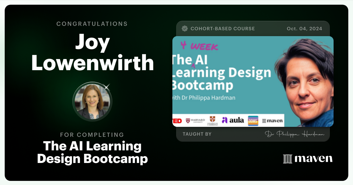Certificate of Completion for The AI Bootcamp for L&D