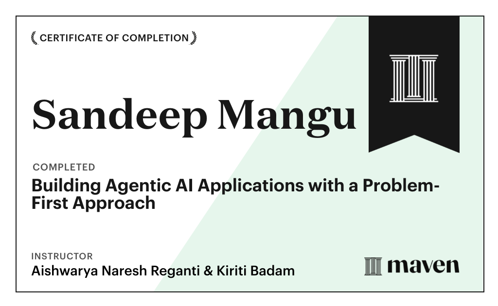 Certificate for Building Agentic AI Applications with a Problem-First Approach