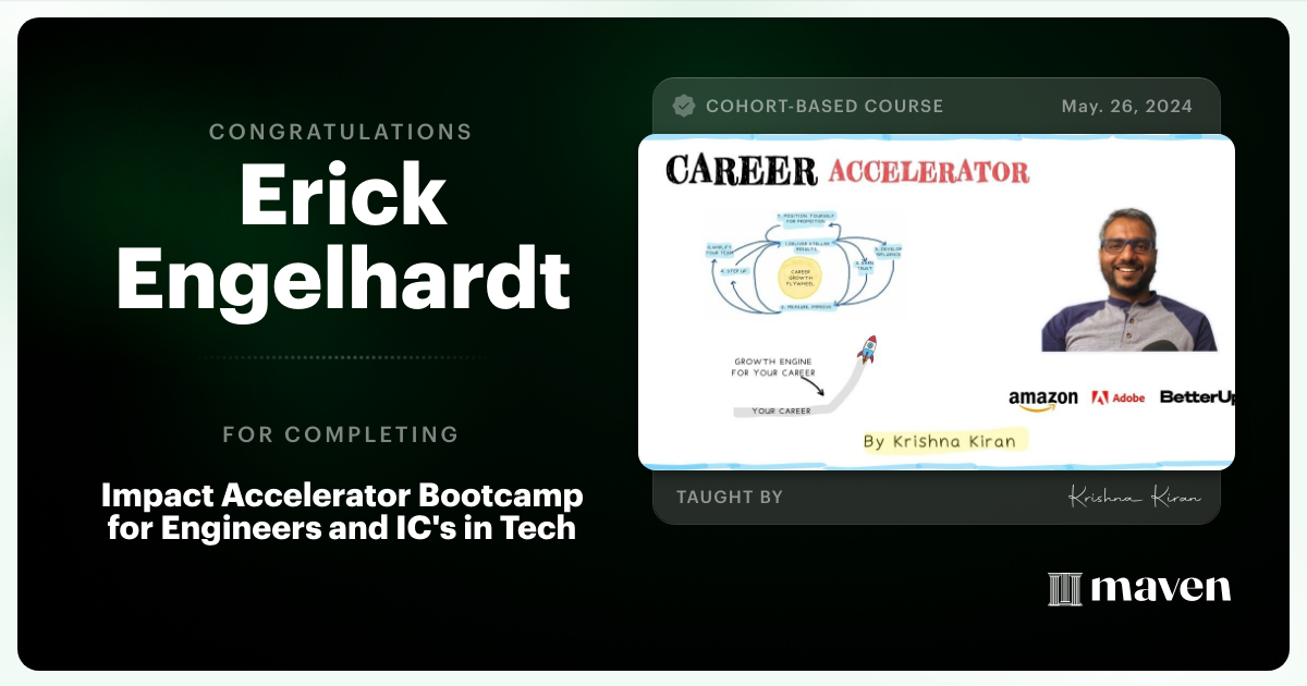 Certificate of Completion for Impact Accelerator Bootcamp for Engineers and IC's in Tech