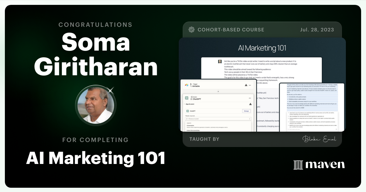 Certificate of Completion for AI Marketing 101