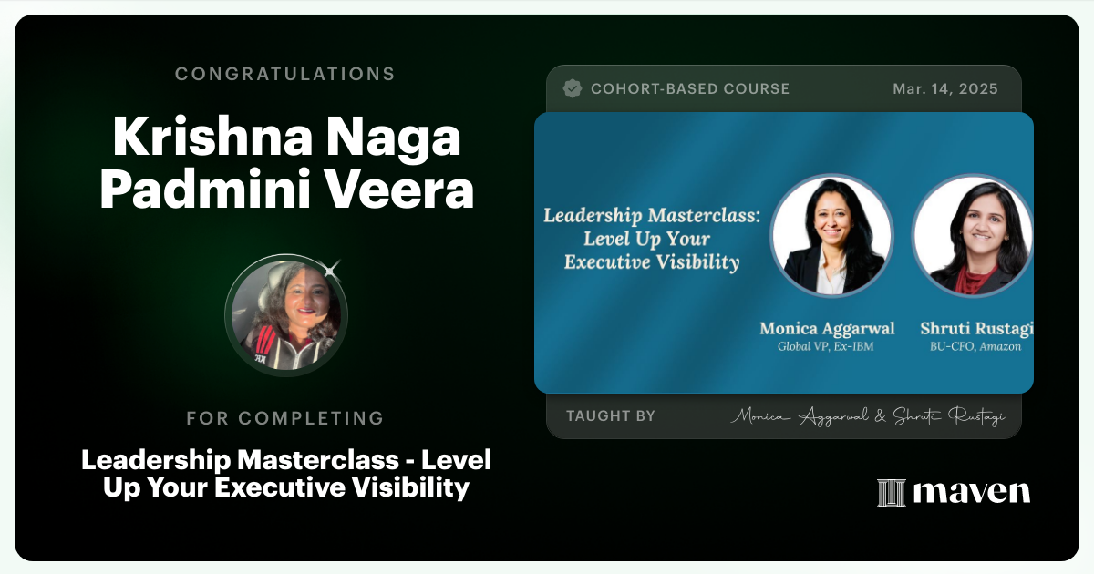 Certificate of Completion for Leadership Masterclass - Level Up Your Executive Visibility