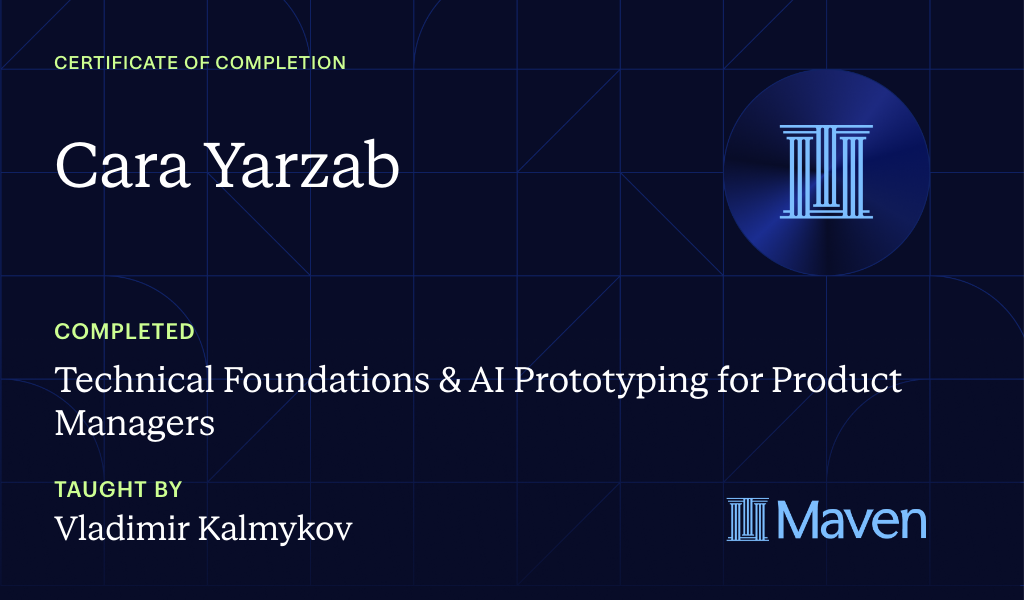 Certificate for Technical Foundations & AI Prototyping for Product Managers
