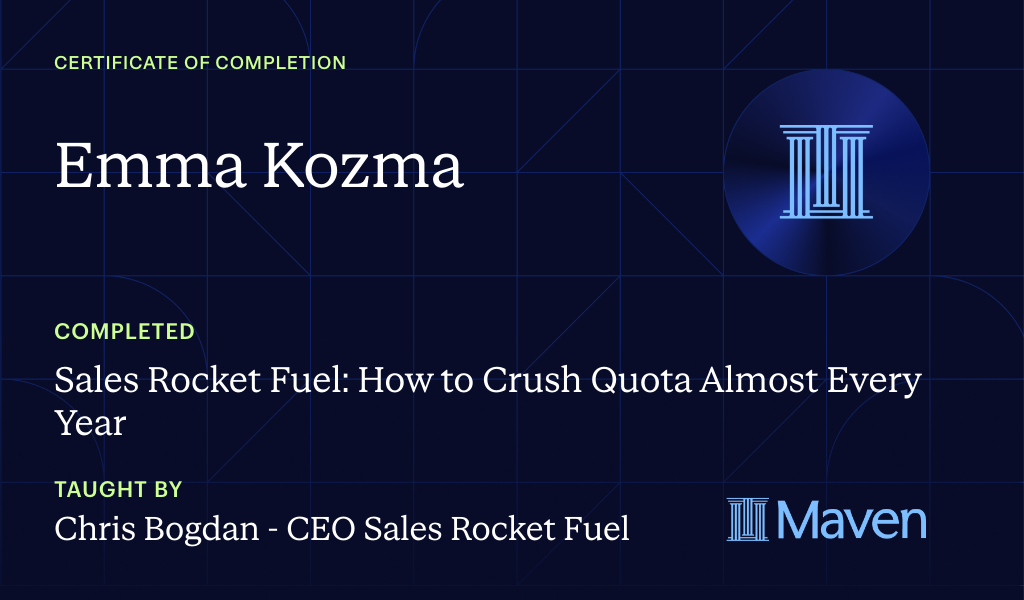 Certificate for Sales Rocket Fuel: How to Crush Quota Almost Every Year