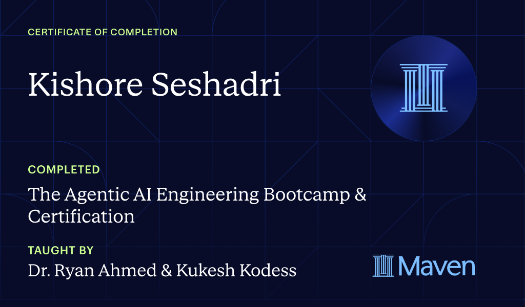 Certificate for The Agentic AI Engineering Bootcamp & Certification