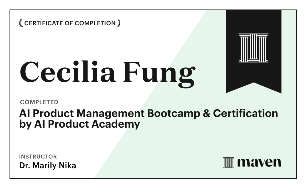 Certificate for AI Product Management Bootcamp & Certification by AI Product Academy