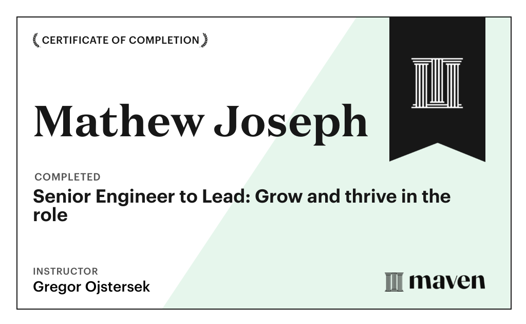 Certificate for Senior Engineer to Lead: Grow and thrive in the role