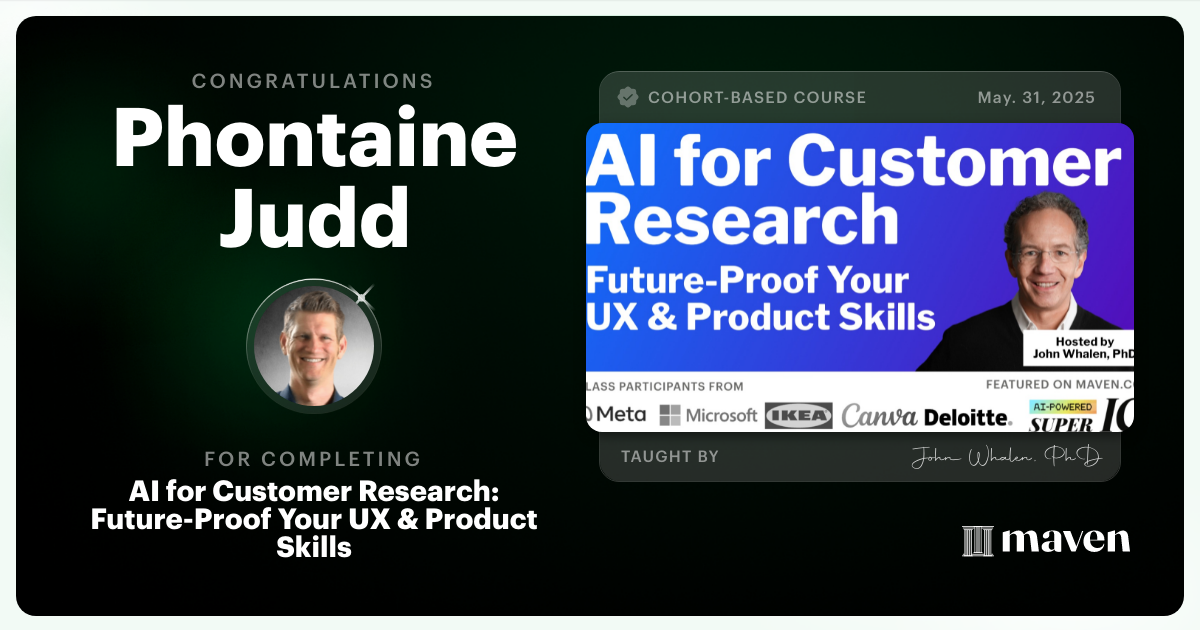 Certificate of Completion for AI for Customer Research: Future-Proof Your UX & Product Skills