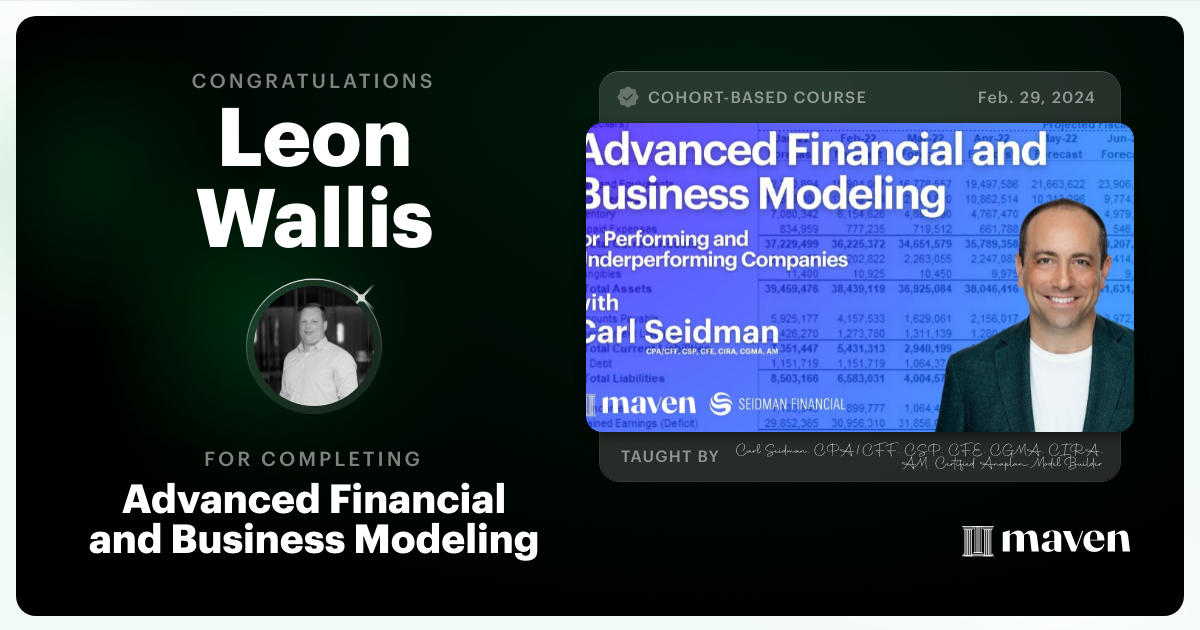 Certificate of Completion for Advanced Financial and Business Modeling for Growth, Turnaround, and Recovery