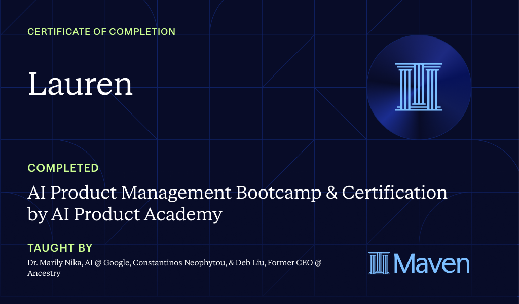 Certificate for AI Product Management Bootcamp & Certification by AI Product Academy