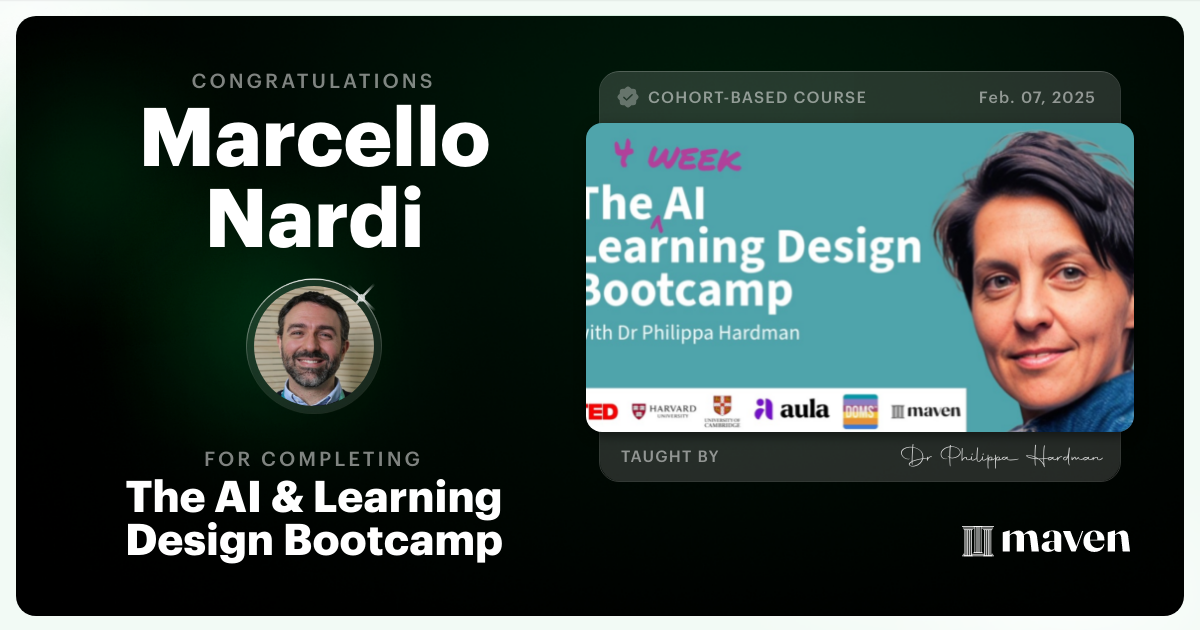 Certificate of Completion for The AI & Learning Design Bootcamp