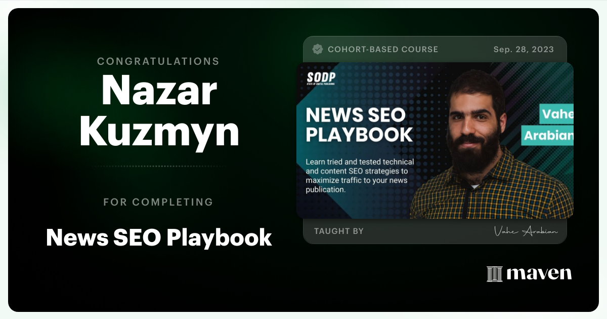 Certificate of Completion for News SEO Playbook