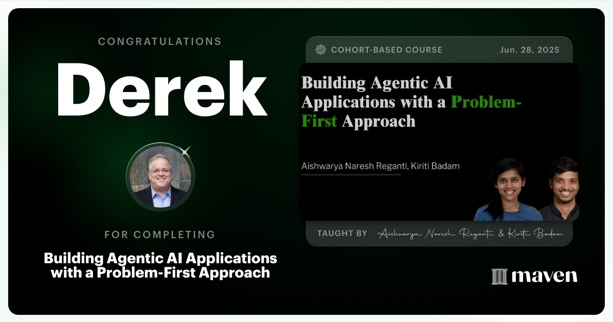 Certificate of Completion for Building Agentic AI Applications with a Problem-First Approach