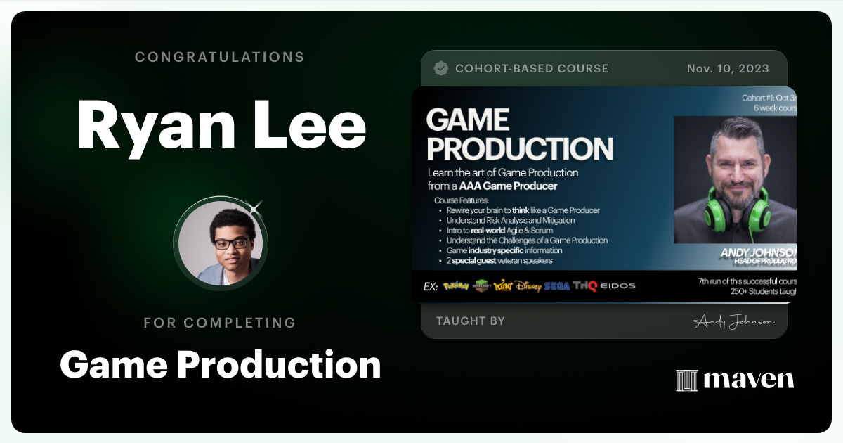 Certificate of Completion for Game Production – Think Like a Game Producer & Ship Games!