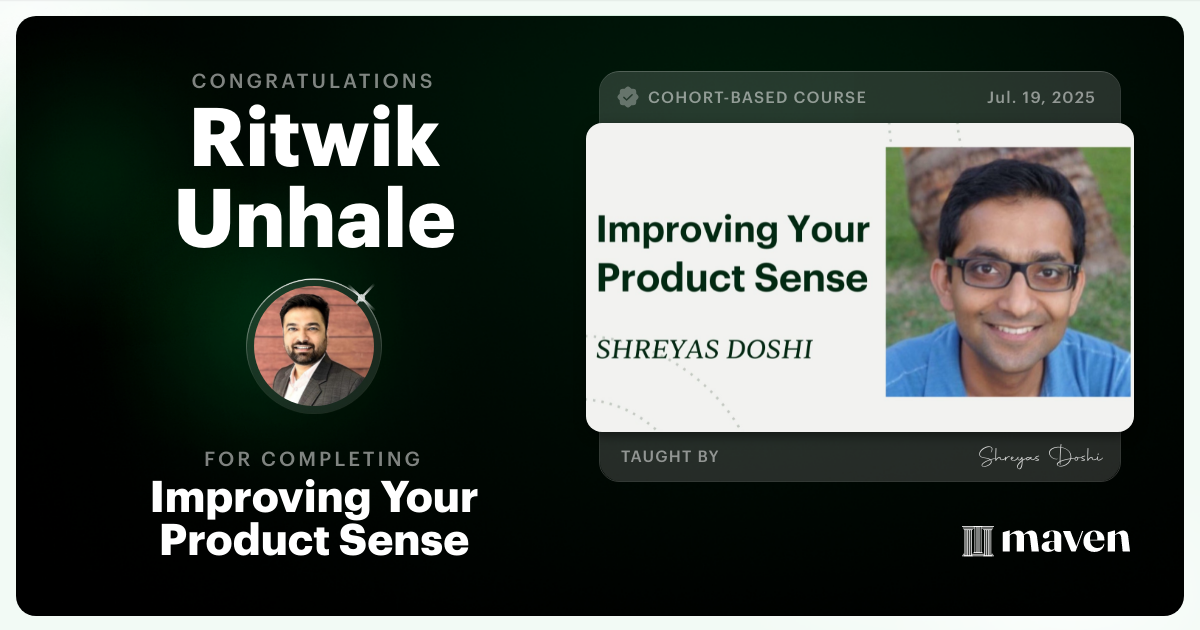 Certificate of Completion for World-class Product Sense in Practice