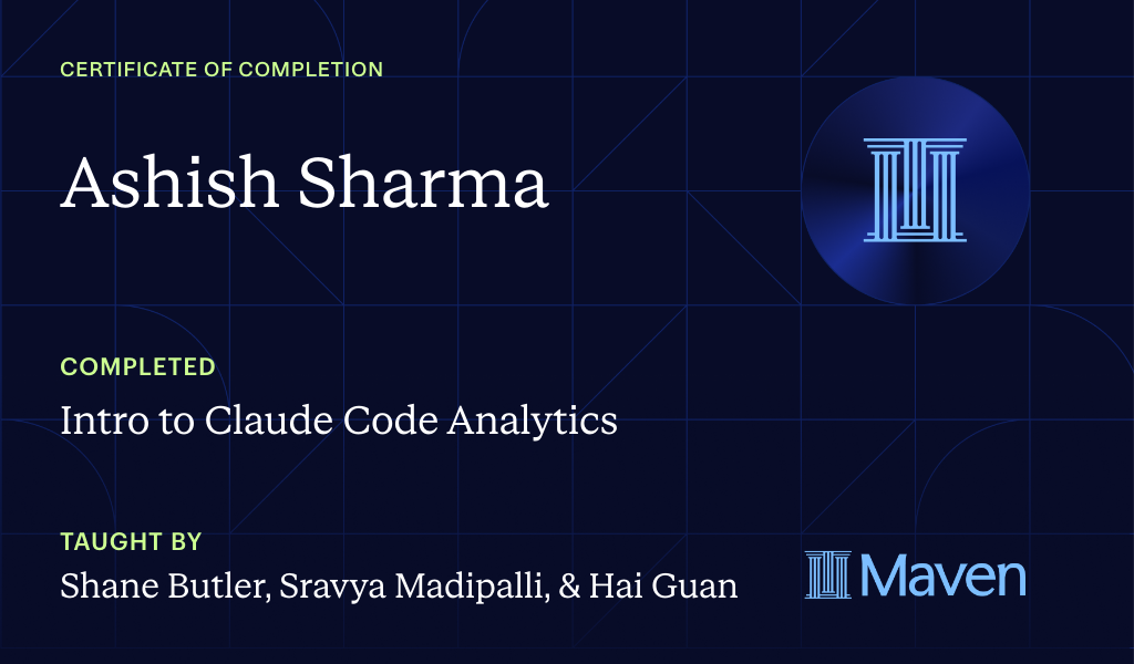 Certificate for Intro to Agentic Analytics in Claude Code
