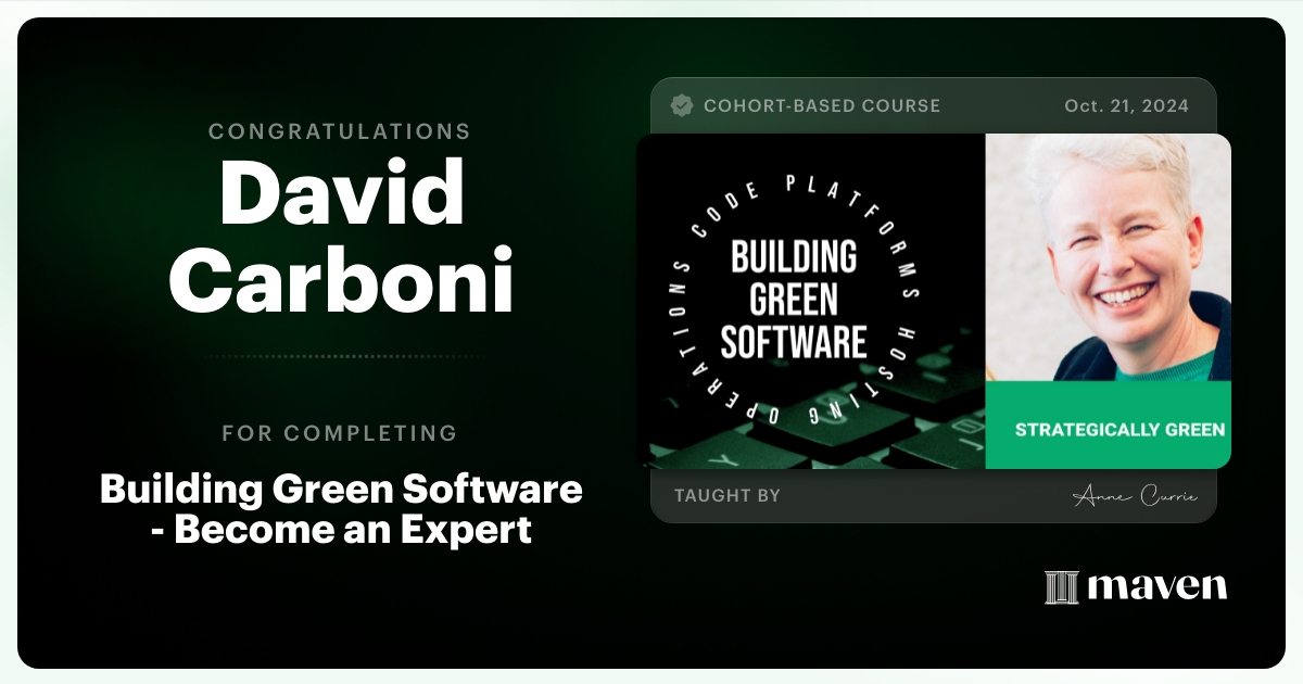 Certificate of Completion for Building Green Software - Become an Expert