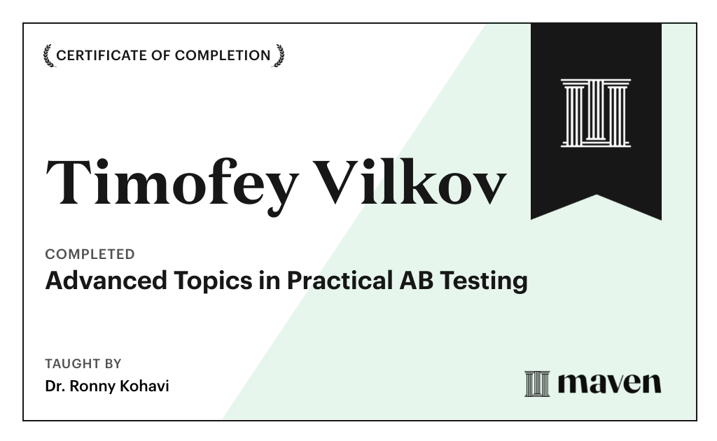 Certificate for Advanced Topics in Practical A/B Testing