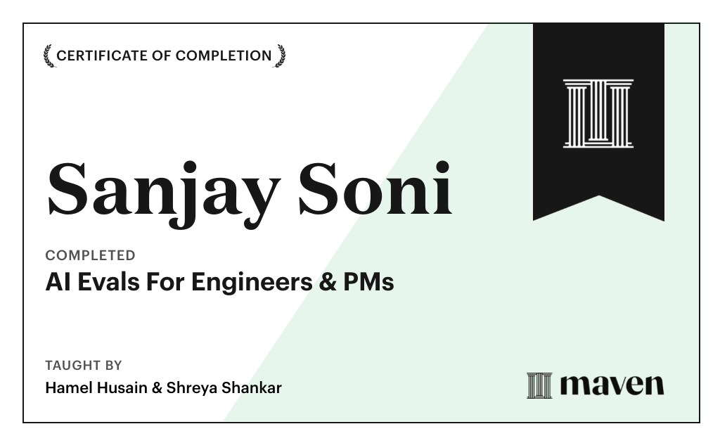 Certificate for AI Evals For Engineers & PMs