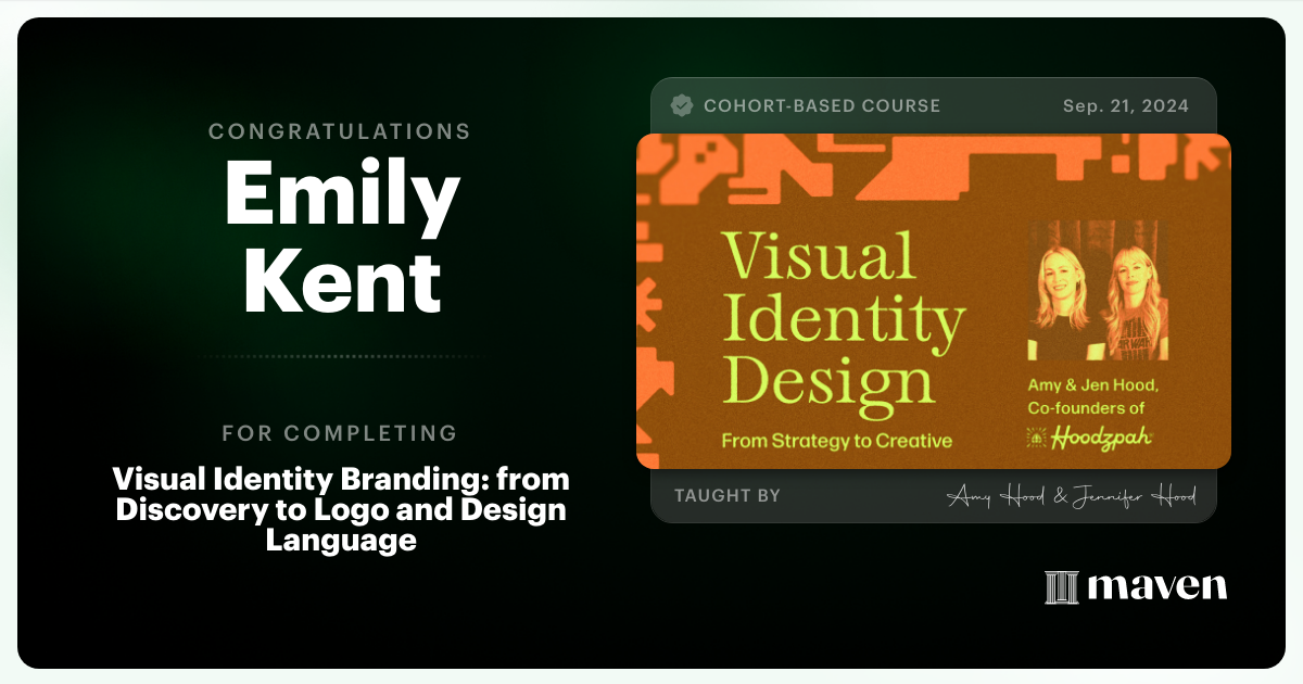 Certificate of Completion for Visual Identity Branding: from Discovery to Logo and Design Language