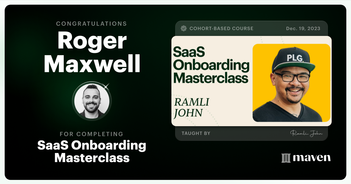 Certificate of Completion for Product Onboarding Masterclass