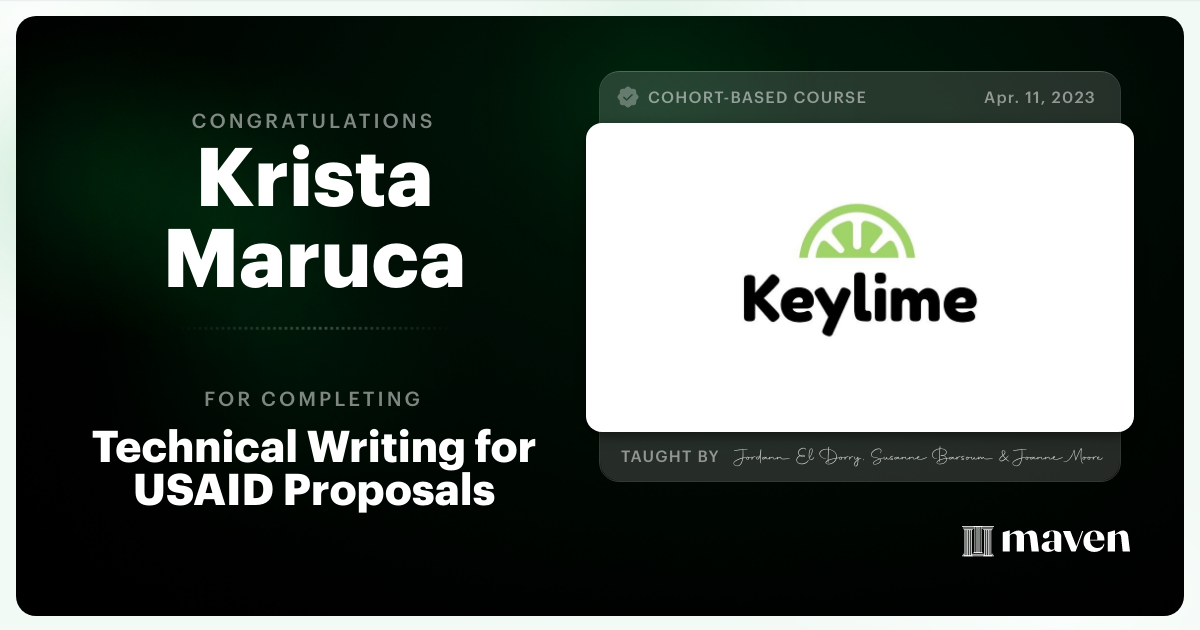 Certificate of Completion for Writing to Win: Technical Writing for Proposals