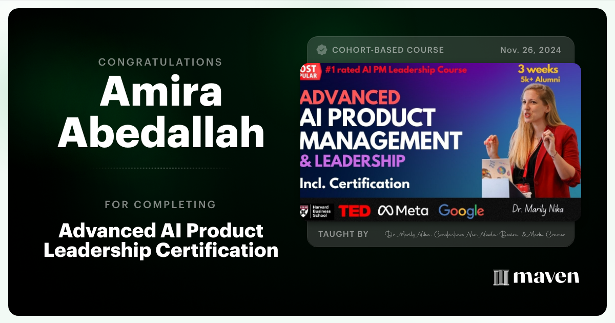 Certificate of Completion for Advanced AI Product Leadership Certification
