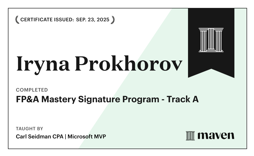 Certificate for FP&A Mastery Signature Program - Track A