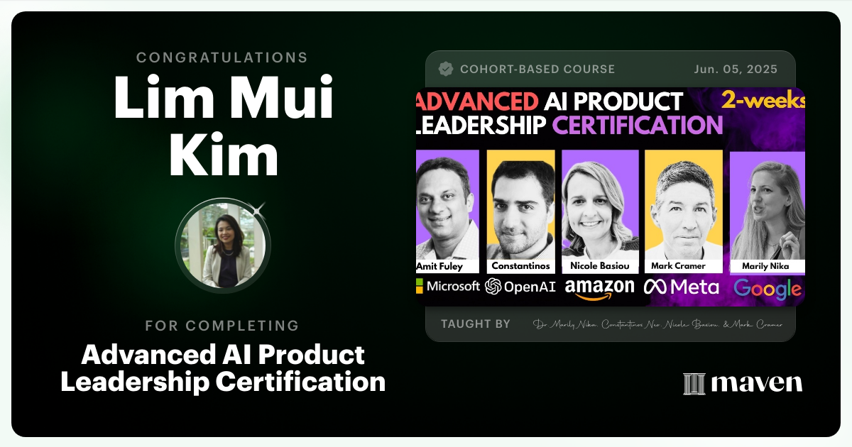 Certificate of Completion for Advanced AI Product Leadership Certification