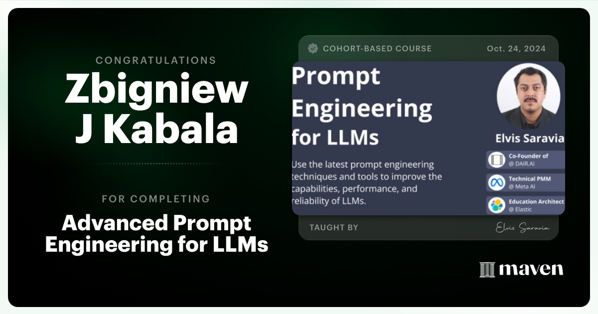 Certificate of Completion for Advanced Prompt Engineering for LLMs